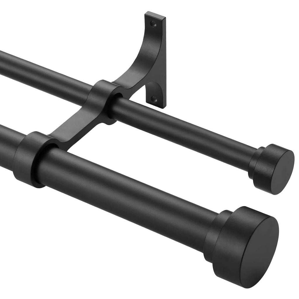 Heavy Duty Double Curtain Rods with Cylindrical Cap Finials - 36 to 72' Telescoping Rods, 1 Inch and 5/8 Inch Diameter, Light Gold