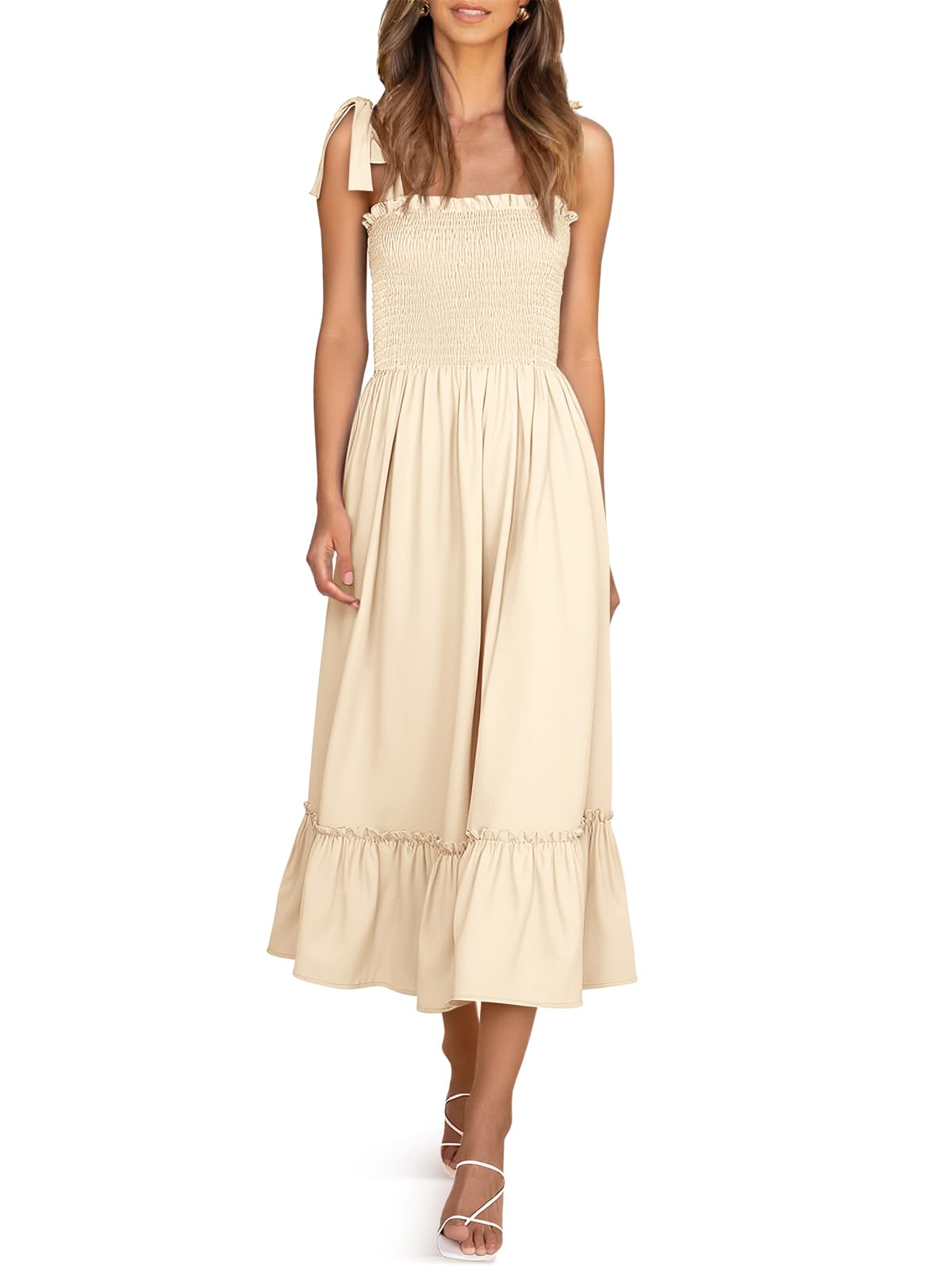 Imily Bela Womens Summer Floral Maxi Dress Boho Tie Strap Sleeveless Smocked A Line Beach Sundress Long Dresses