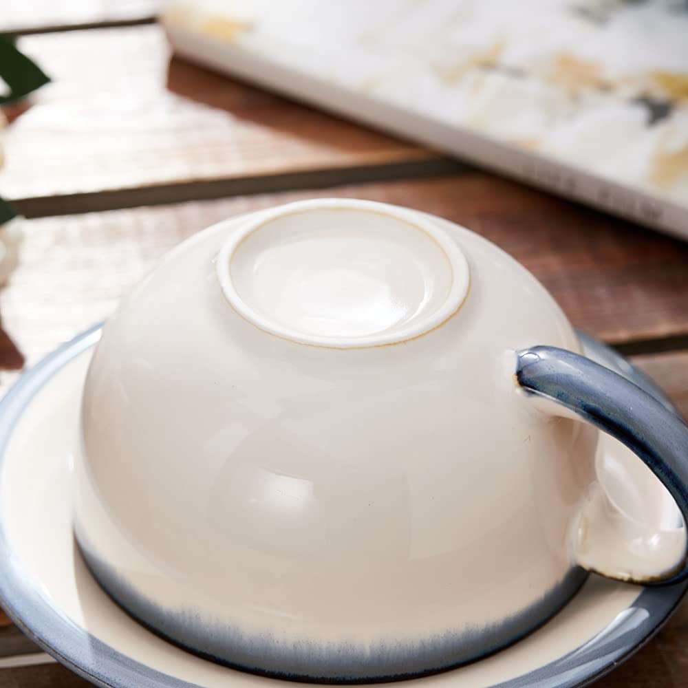 Coffeezone Vintage Design 12 oz Ceramic Latte Art Cappuccino Barista Cup with Saucer (Beige)