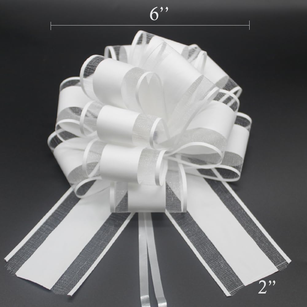 6 PCS Large Pull Bows,Bow for Gift Wrapping,6 inches,Christmas Party Birthday Gift Wedding Ribbon Bows for Wrapping Boxes or Flower Decorations, Valentine's Day Gift Decorations
