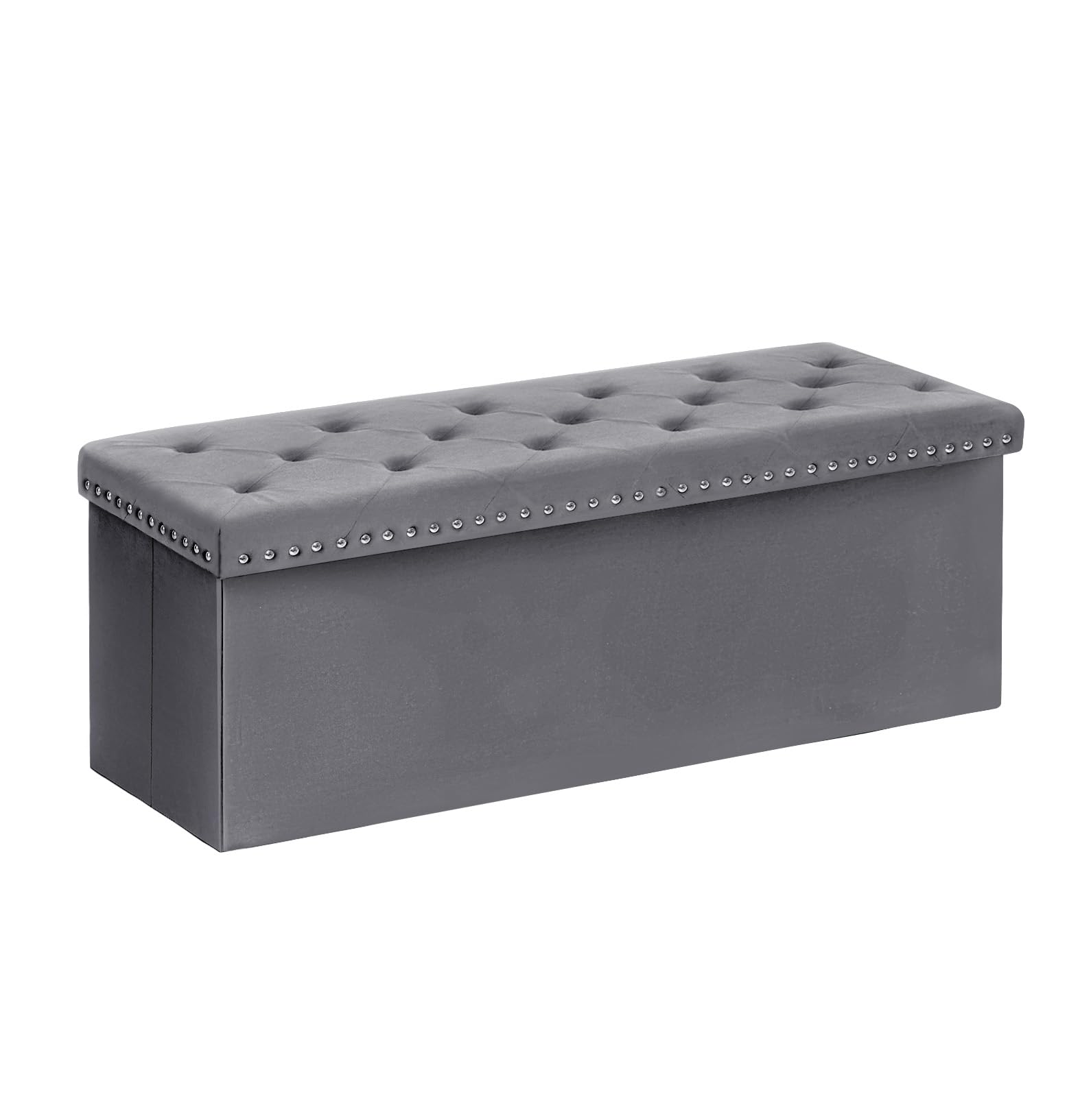 B FSOBEIIALEO Storage-Ottoman Cube-Folding Tufted - Ottomans with Storage, Coffee Table Top Cover, Storage Boxes Footrest Stool for Bedroom, Luxury Velvet Fabric 15.7 Inches Black