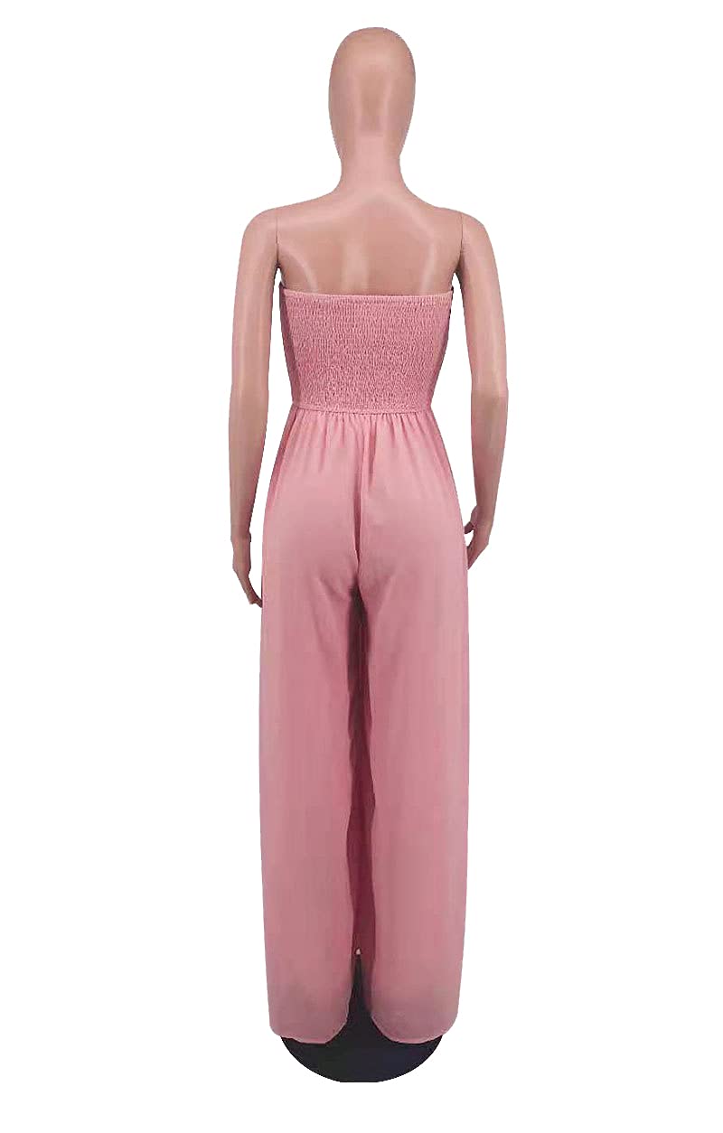 Ophestin Women's Strapless Tube Wide Leg Jumpsuits Smocked Women Jumpsuits Dressy Casual Flowy One Piece Jumpsuits Rompers