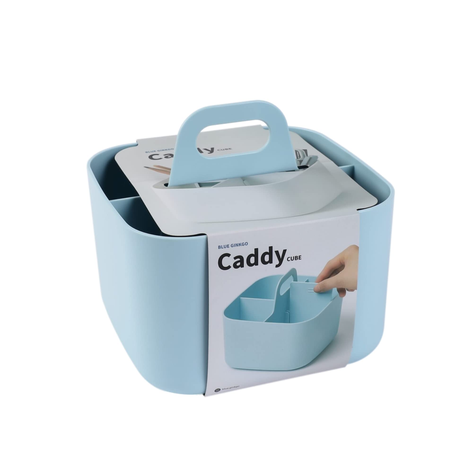 BLUE GINKGO Stackable Organizer Caddy – Korean-Made Portable Tote for Bathroom, Office, Crafts, or School Supplies (Long Rectangle, Blue)