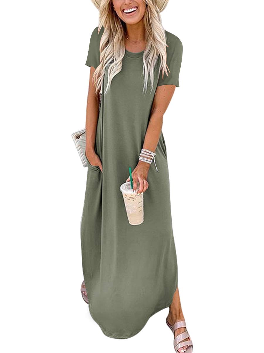 ANRABESS Womens Summer Maxi Dress Short Sleeve Casual Loose Long T Shirt Dresses Split Vacation Beach Sundress Travel Outfits