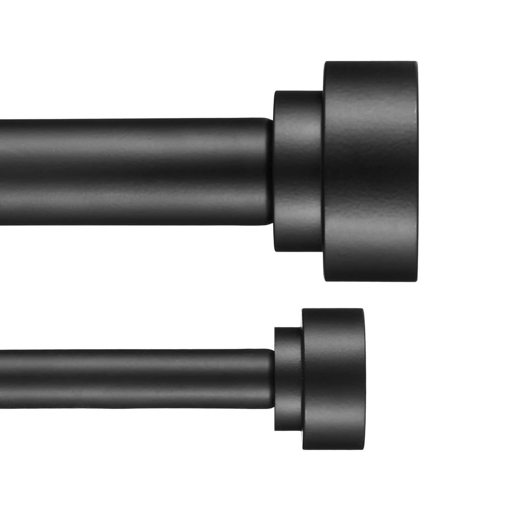 Heavy Duty Double Curtain Rods with Cylindrical Cap Finials - 36 to 72' Telescoping Rods, 1 Inch and 5/8 Inch Diameter, Light Gold