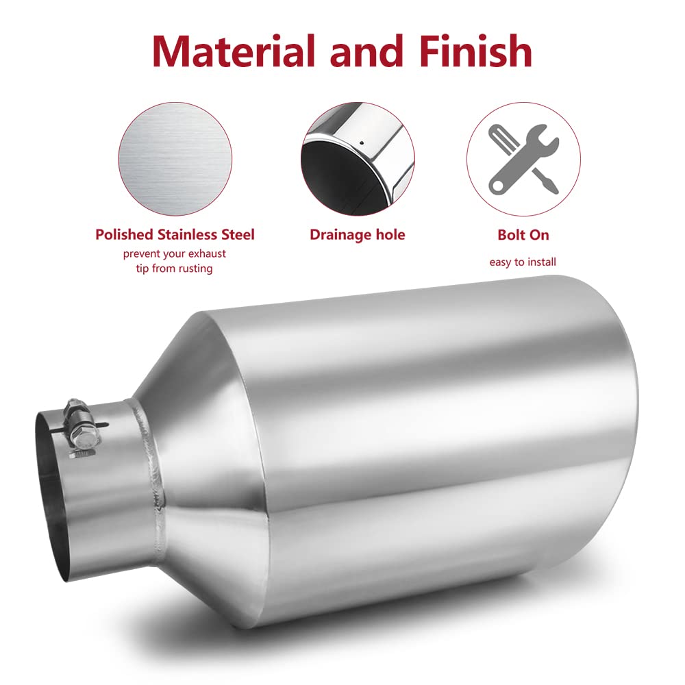LCGP 5" Inlet Exhaust Tip, 6" Outlet 15" Long Bolt On Stainless Steel Diesel Exhaust Tailpipe Black