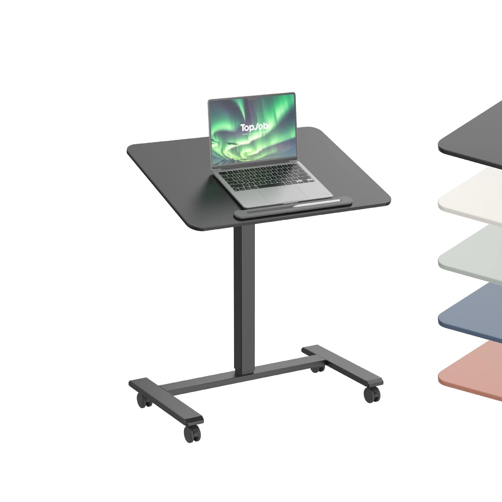 TopJob ANYDESK FOLD Mobile Standing Desk, Portable with Lockable Wheels, Foldable Stand Desk, Rolling Computer Workstations, Used for Home, Couch Side Table, Bedside Table in Bed Room Kitchen (Black)