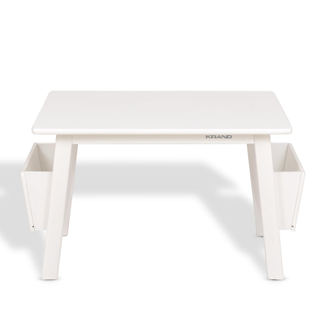 Kids Solid Wood Table and 2 Chair Set with Built-in Storage Cases Children's Storage Table and Chair Set for Toddlers Boys and Girls (Bianca White)