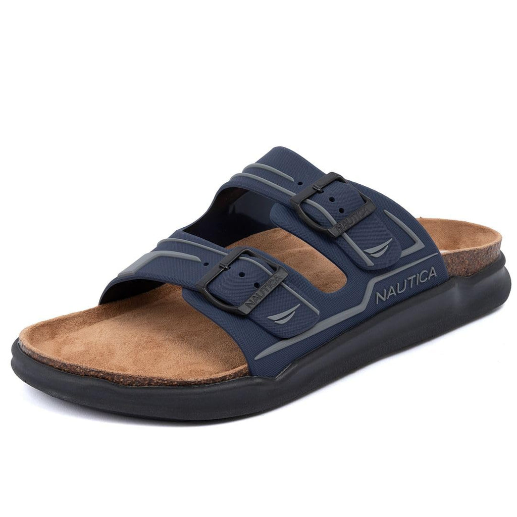 Nautica Men's Sandals - Casual Slides with 2 Adjustable Buckle Straps and Cork Footbed for Ultimate Comfort and Style (Regular/Wide Width, Big Size)