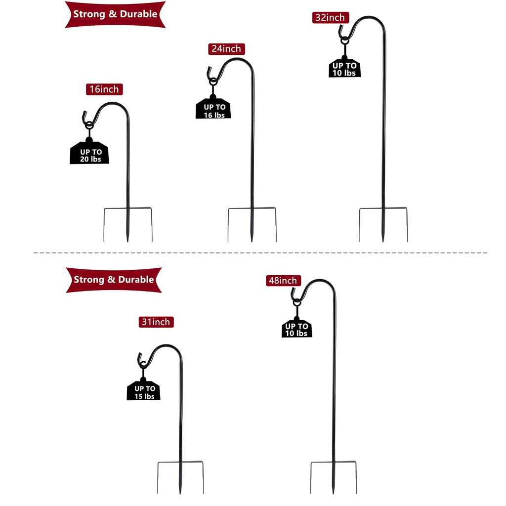 EXCMARK Shepherd Hook Adjustable Height 32/24/16’’ 1/2 inch Thick Use at Weddings, Hanging Solar Lights, Lanterns, Bird Feeders, Metal Hanger Hook (Black,32inch). U.S. Patent.
