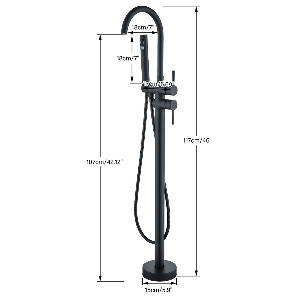 Brushed Gold Freestanding Bathtub Faucet with Hand Shower Tub Filler Faucet Floor Mounted High Flow Single Handle Bath Filler Solid Brass