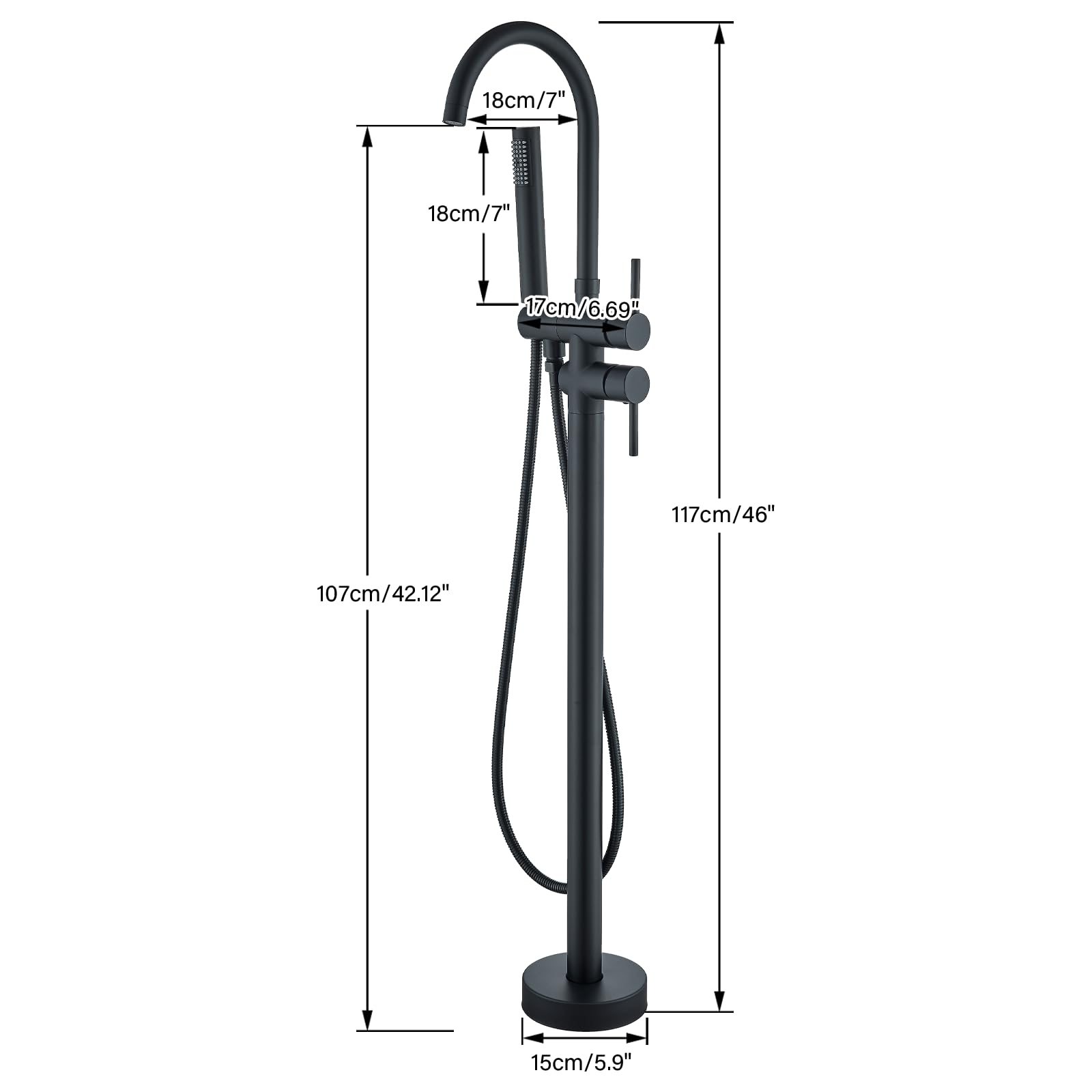 Brushed Gold Freestanding Bathtub Faucet with Hand Shower Tub Filler Faucet Floor Mounted High Flow Single Handle Bath Filler Solid Brass