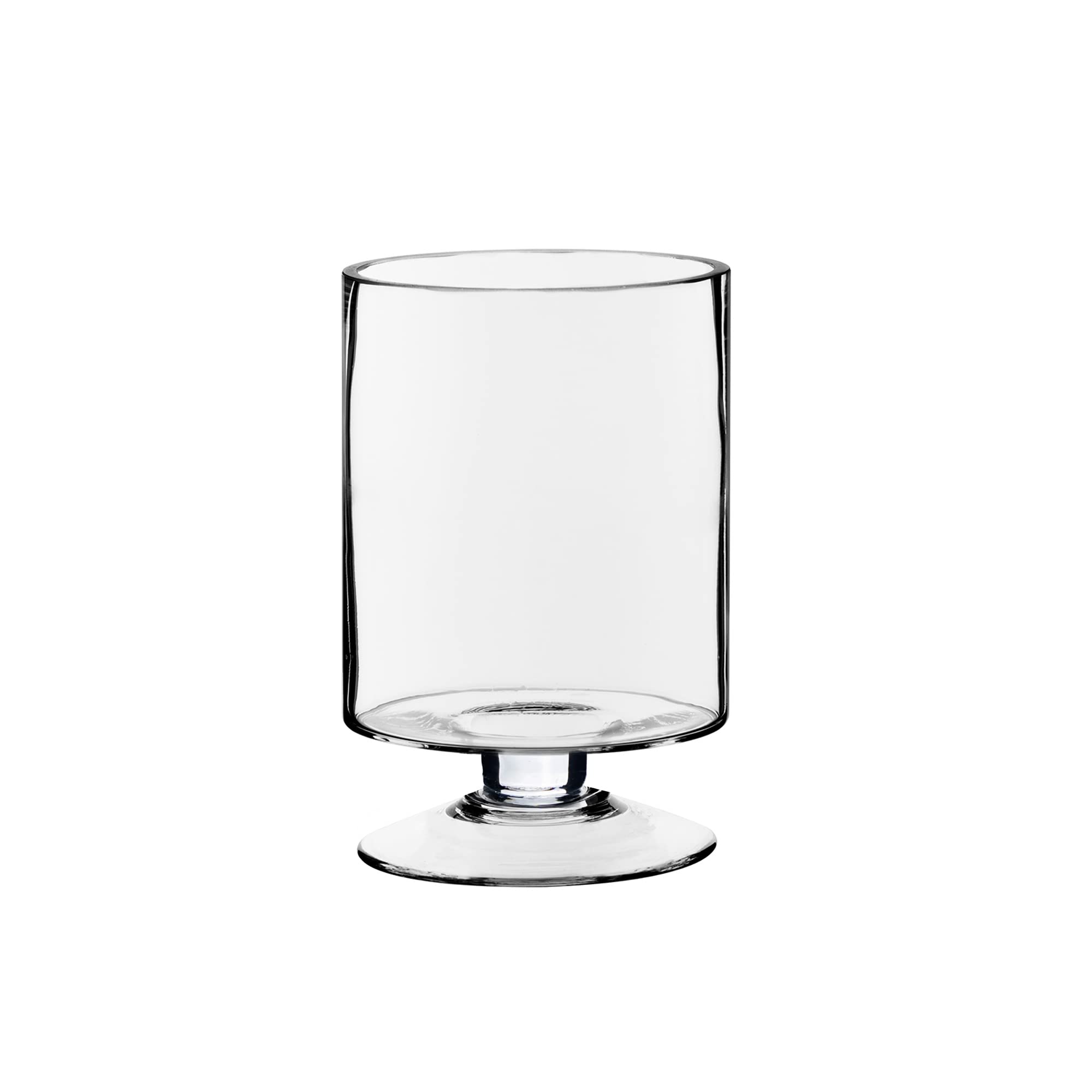 CYS EXCEL Glass Hurricane Pillar Candle Holder (H:6" W:3.75") | Multiple Size Choices Short Stem Candle Centerpieces | Stemmed Glass Cylinder Candle Vase