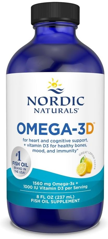 Nordic Naturals Omega-3D, Lemon Flavor - 8 oz - 1560 mg Omega-3 + 1000 IU Vitamin D3 - Fish Oil - EPA & DHA - Immune Support, Brain & Heart Health, Healthy Bones - Non-GMO - 48 Servings