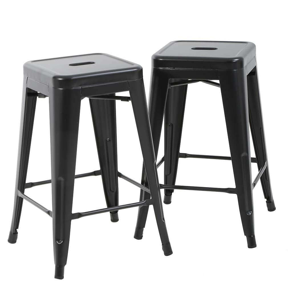 FDW Metal Bar Stools Set of 4 Counter Height Bar Stools 24 Inches Industrial Bar Chairs Patio Stool Stackable Backless Stool Indoor Outdoor Metal Kitchen Stools Bar Chairs (Black, 24")