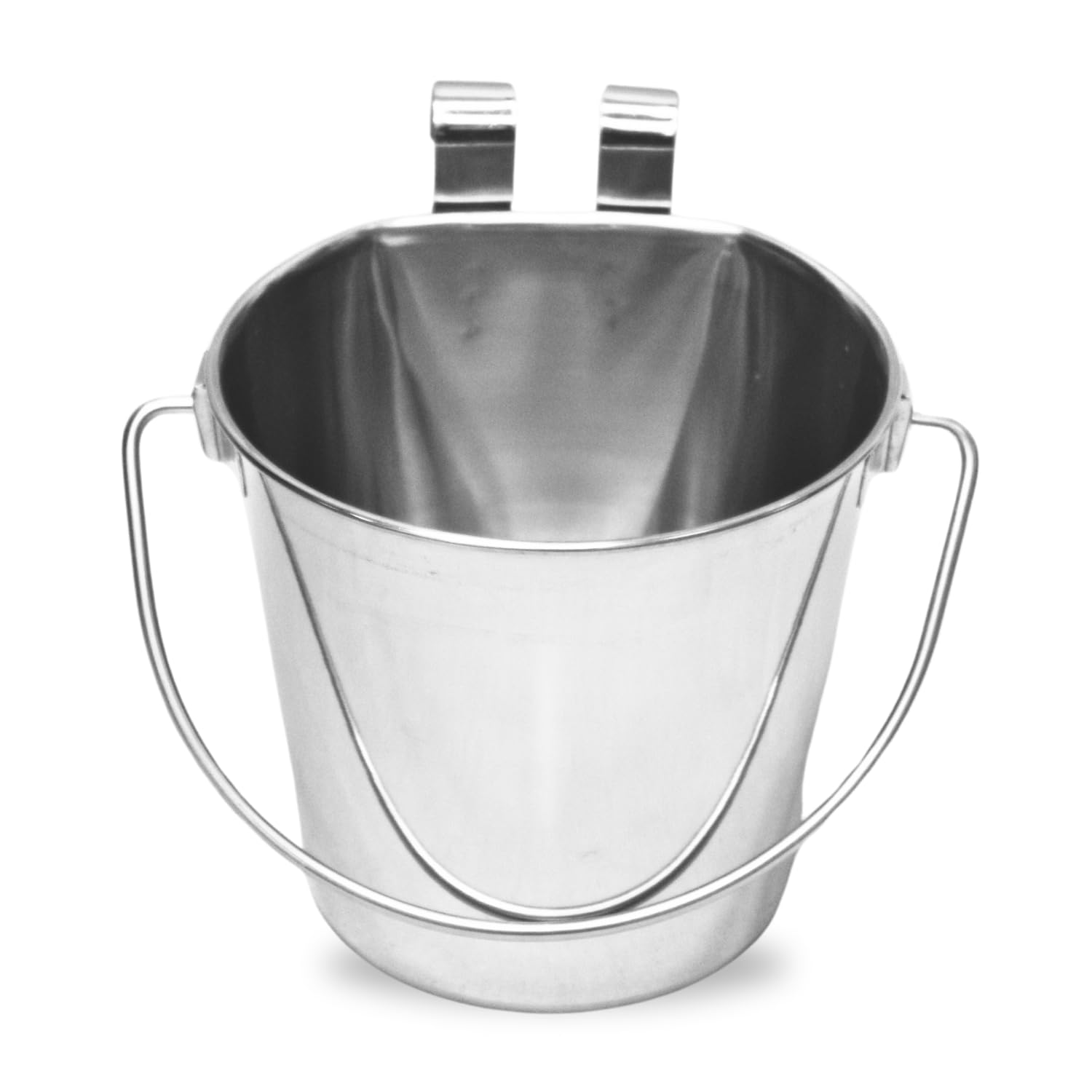 1 quart Stainless Steel Flat Sided Bucket with Dual Hooks | 0.25 gal Durable Food & Water Bowl for Dog Cat Bird & Small Animals | Fits kennel Cage Critter Crate | Hanging Utility Pet Pail
