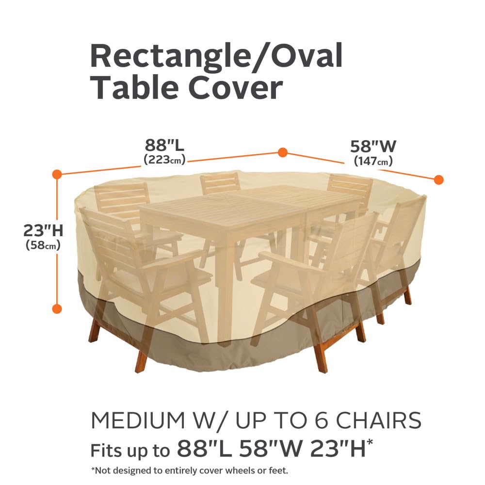 Classic Accessories Veranda Water-Resistant 108 Inch Rectangular/Oval Patio Table & Chair Set Cover, Outdoor Table Cover