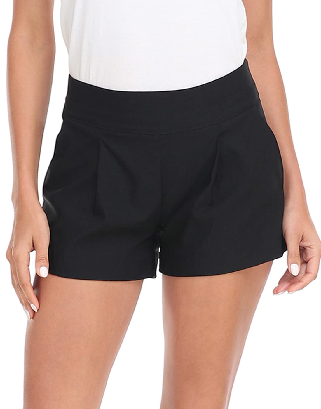 HDE Womens Pull On Dress Shorts 3" Inseam with Pockets High Waisted Chino Dressy Pleated Summer Stretchy Elastic Waist Shorts