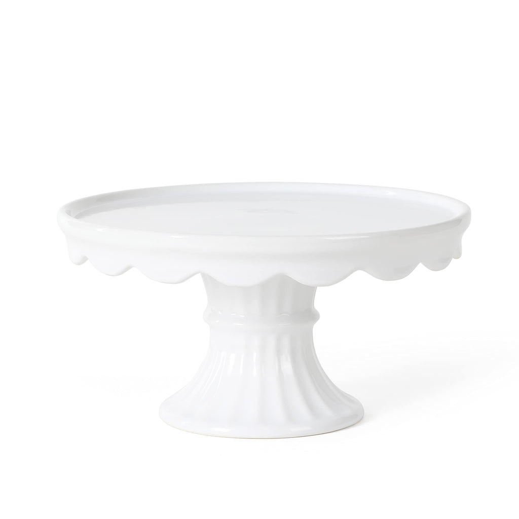 Martha Stewart Watercrest Glass Cake Stand, 10.2 Inch Footed Pedestal Cake Plate with Scalloped Ruffled Edge, Clear Handmade Glassware for Weddings, Parties, and Dessert Display