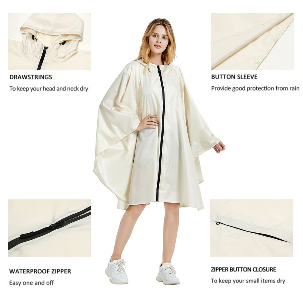 Rain Poncho Jacket Coat Hooded Zipper Style for Women/Men/Adult with Pocket