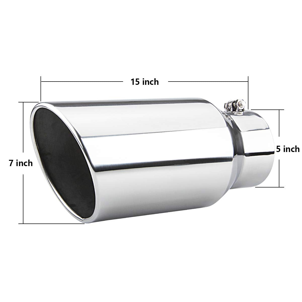 LCGP 5" Inlet Exhaust Tip, 6" Outlet 15" Long Bolt On Stainless Steel Diesel Exhaust Tailpipe Black