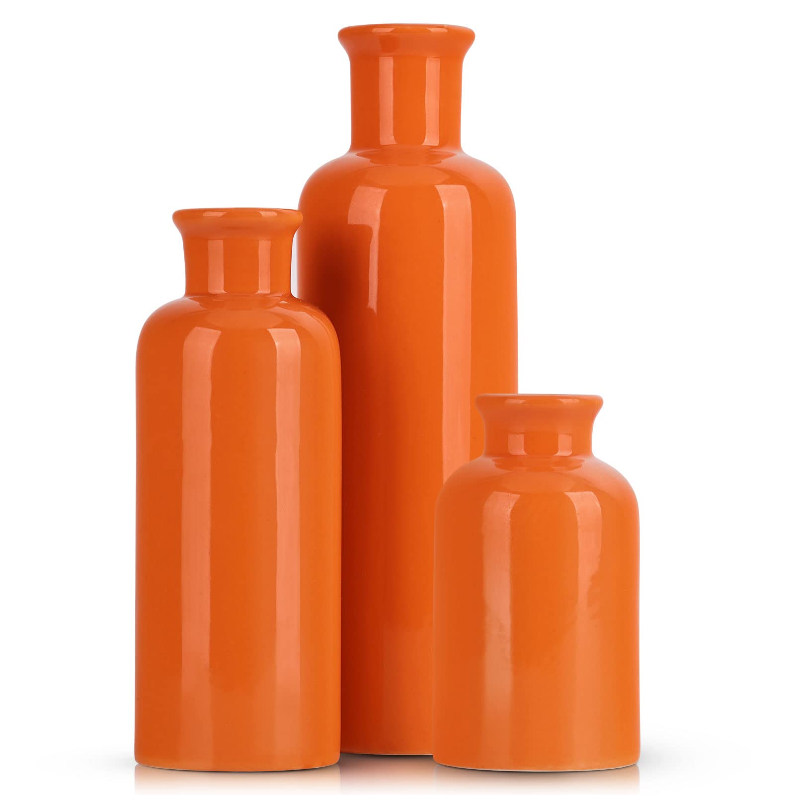 Ceramic Vase Set - 3 Ceramic Small Vases, Farmhouse Country Flower Vase Home Decor, Living Room Decoration, Table Decoration, Fireplace Decor, and Entrance Decorations Centerpieces
