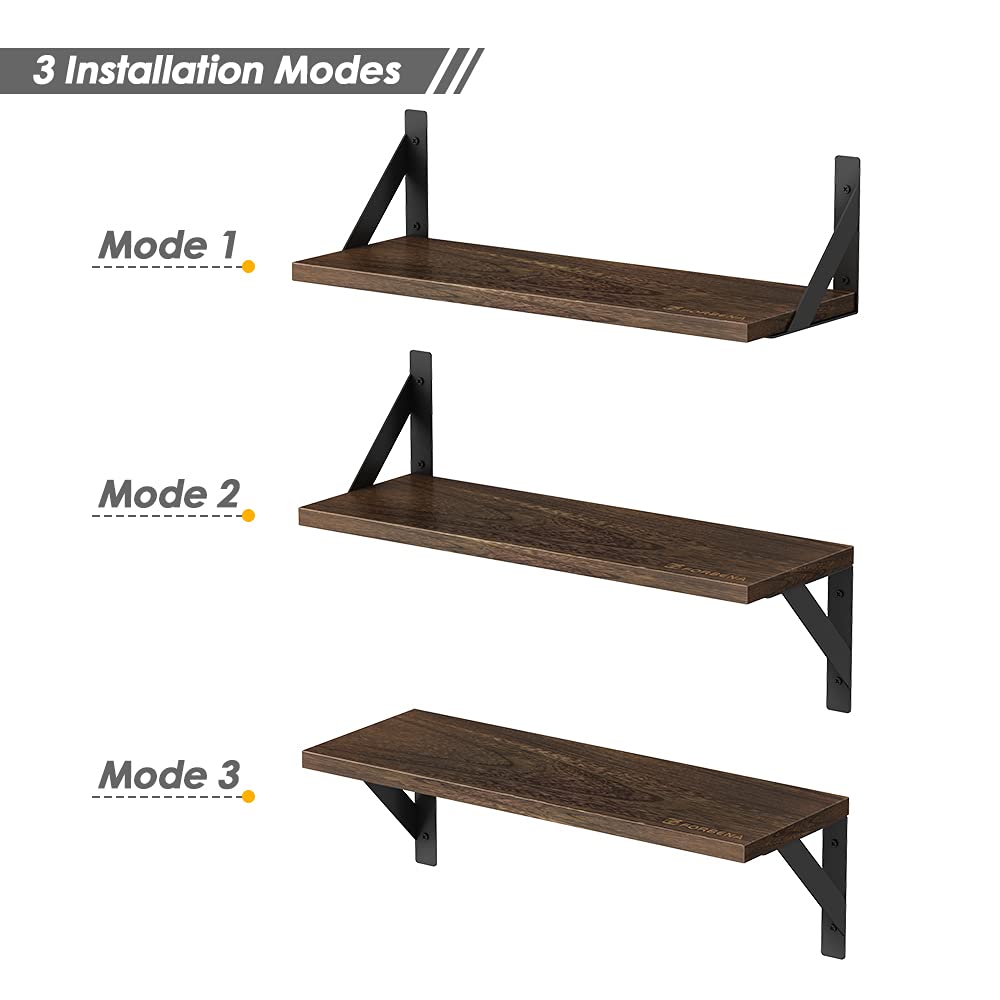 Forbena 12 Inch Deep Floating Shelves for Wall, Wide Black Wall Mounted Shelves for Bedroom Office Books Plants, Large Hanging Shelf for Living Room Bathroom Kitchen Closet Pantry Storage (3-Pack)