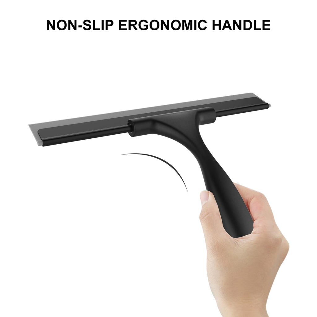 SetSail Squeegee for Shower Glass Door Stainless Steel Shower Squeegee for Glass Doors All-Purpose Window Squeegee for Tile Shower Walls, Sink, Mirror, Bathroom, Car Window Cleaning 10 Inches, Balck