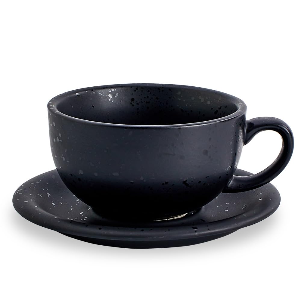 Coffeezone Vintage Design 12 oz Ceramic Latte Art Cappuccino Barista Cup with Saucer (Beige)