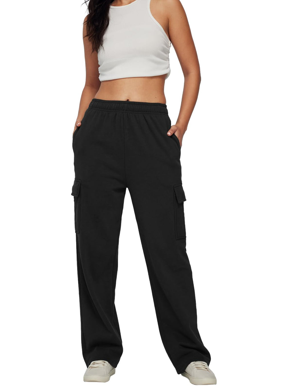 AUTOMET Womens Cargo Sweatpants Baggy Fleece High Waisted Joggers Sweat Pants Athletic Pants
