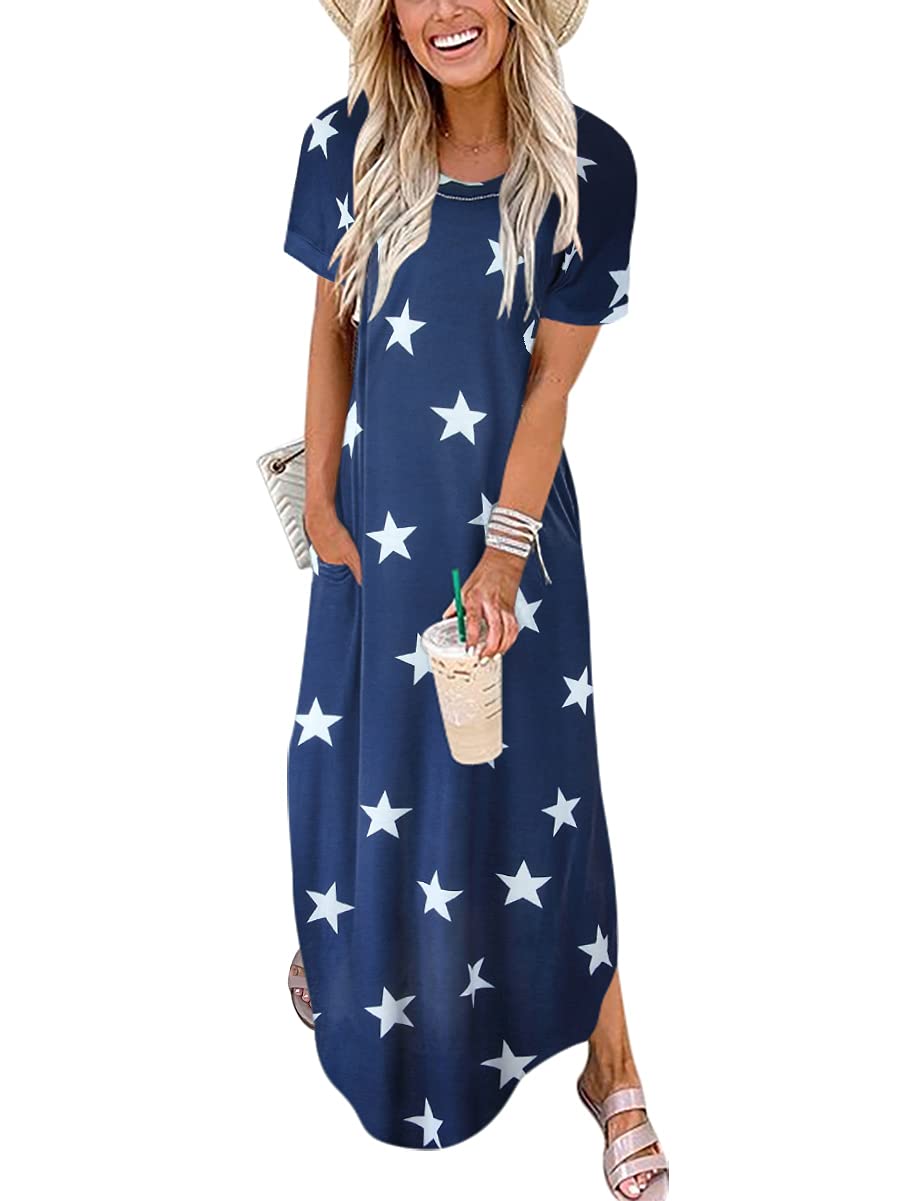 ANRABESS Womens Summer Maxi Dress Short Sleeve Casual Loose Long T Shirt Dresses Split Vacation Beach Sundress Travel Outfits