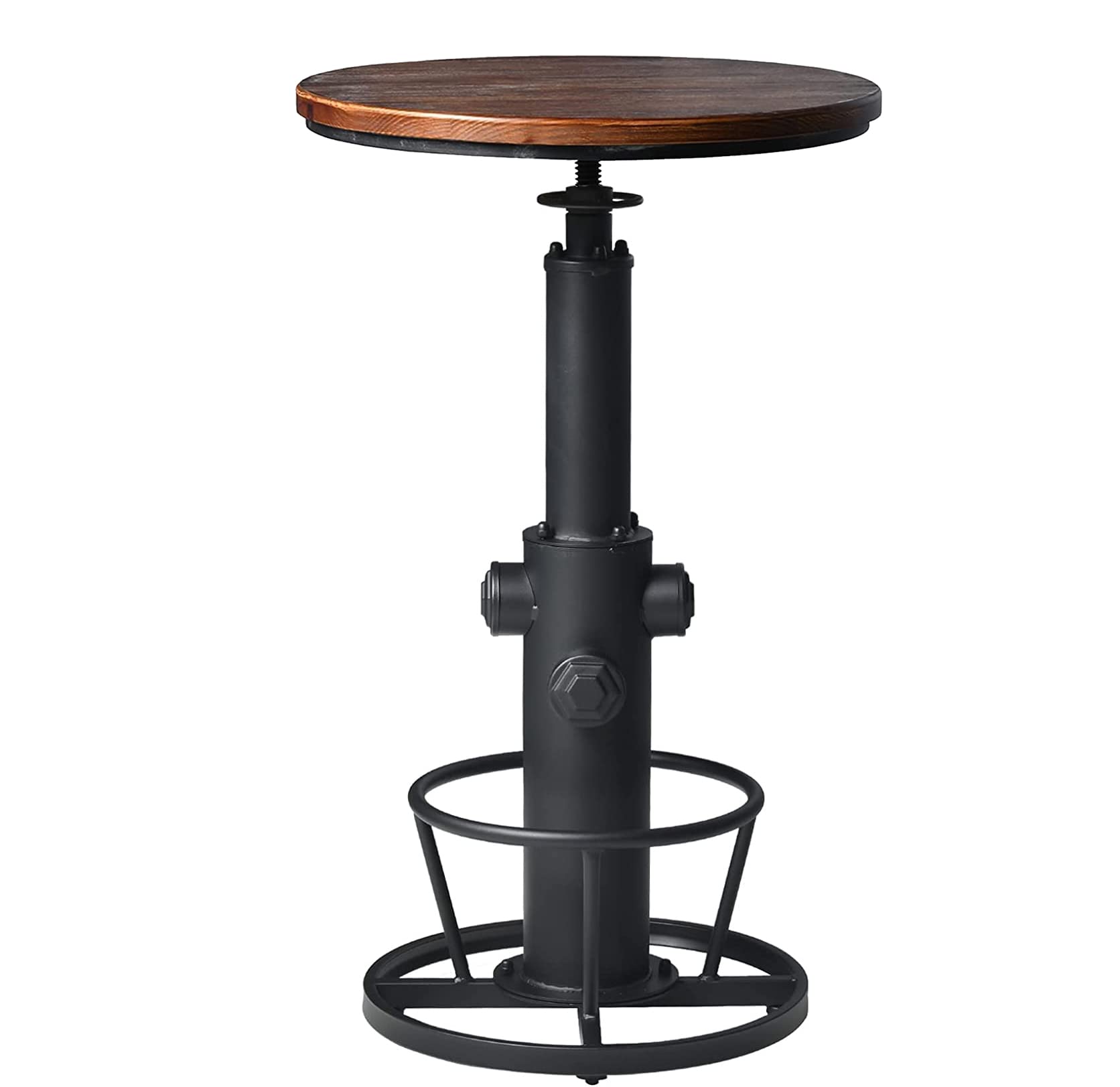 LOKKHAN Industrial Bar Table 38.6"-48.4" Height Adjustable Swivel Round Wood Tabletop 23.7" Dia, Kitchen Dining Office Coffee Bistro Pub Table (Aged Blue)