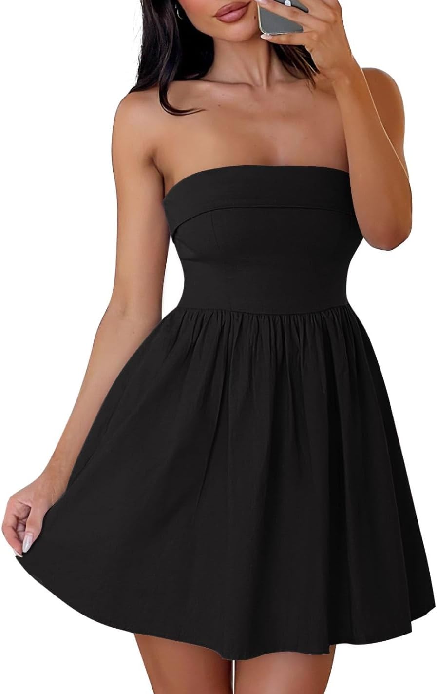 ZESICA Women's Summer Strapless Mini Dress 2026 Casual Off Shoulder A Line Swing Boho Beach Vacation Party Short Dresses