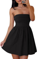 ZESICA Women's Summer Strapless Mini Dress 2026 Casual Off Shoulder A Line Swing Boho Beach Vacation Party Short Dresses