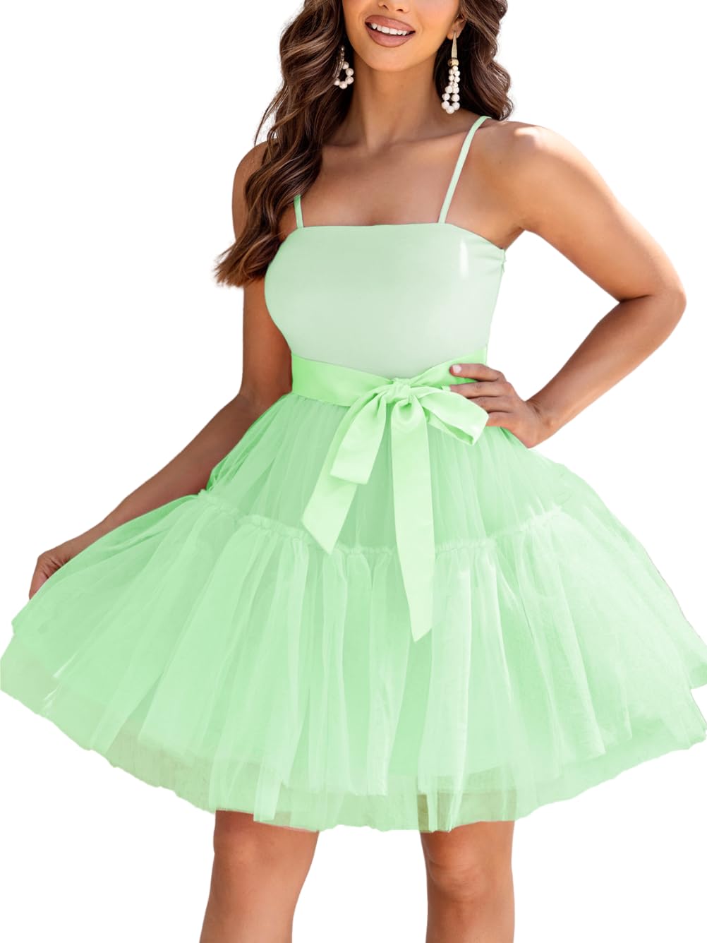 Kaei&Shi Poofy Short Tulle Dress,Spaghetti Strap Semi Formal Dresses for Women,Elegant Birthday Outfit Homecoming Cocktail