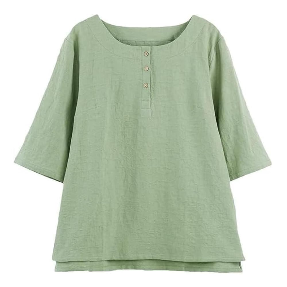 Minibee Women's 3/4 Sleeve Cotton Linen Jacquard Blouses Top T-Shirt