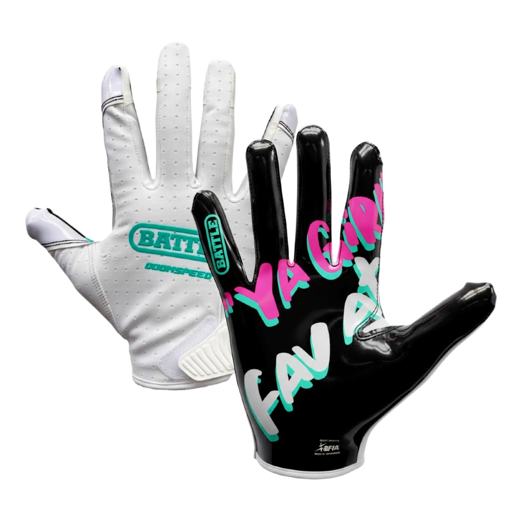 Battle Doom Speed Football Receiver Gloves – Ultra Stick Grip, Compression Fit (Runs Tight – Size Up If Between Sizes), Youth & Adult Football Gloves