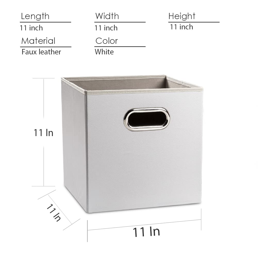 PRANDOM Leather Foldable Cube Storage Bins 11x11 inch [4-Pack] Fabric Storage Baskets Cubes Drawer with Cotton Handles Organizer for Shelves Nursery Closet Bedroom Clothes Black