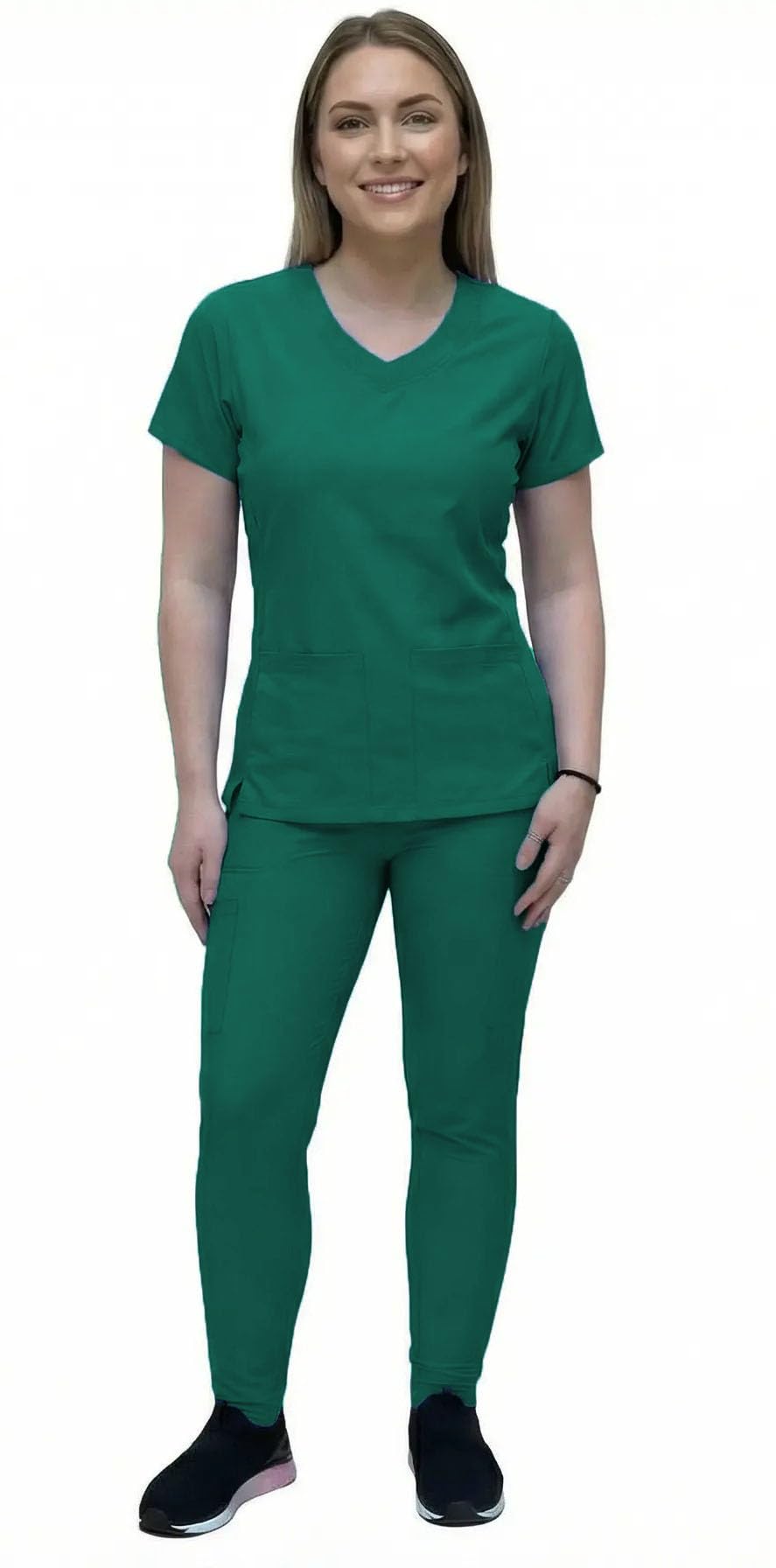ANGIE UNIFORMS YOGAFLEX Jogger Scrubs for Women Set. Soft & Stretchy. Side Spandex 2 Pockets Top with Yoga Waist Joggers