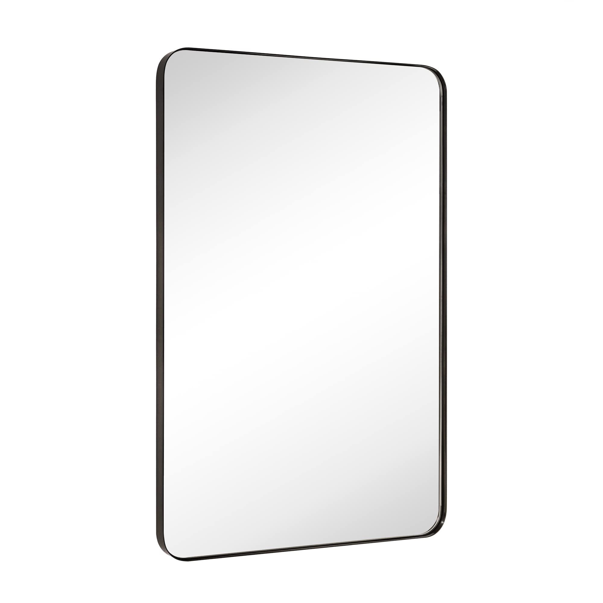 GRACTO 20x30 inch Brushed Nickel Stainless Steel Metal Framed Bathroom Mirror for Wall Mounted Rounded Rectangular Bathroom Vanity Mirror