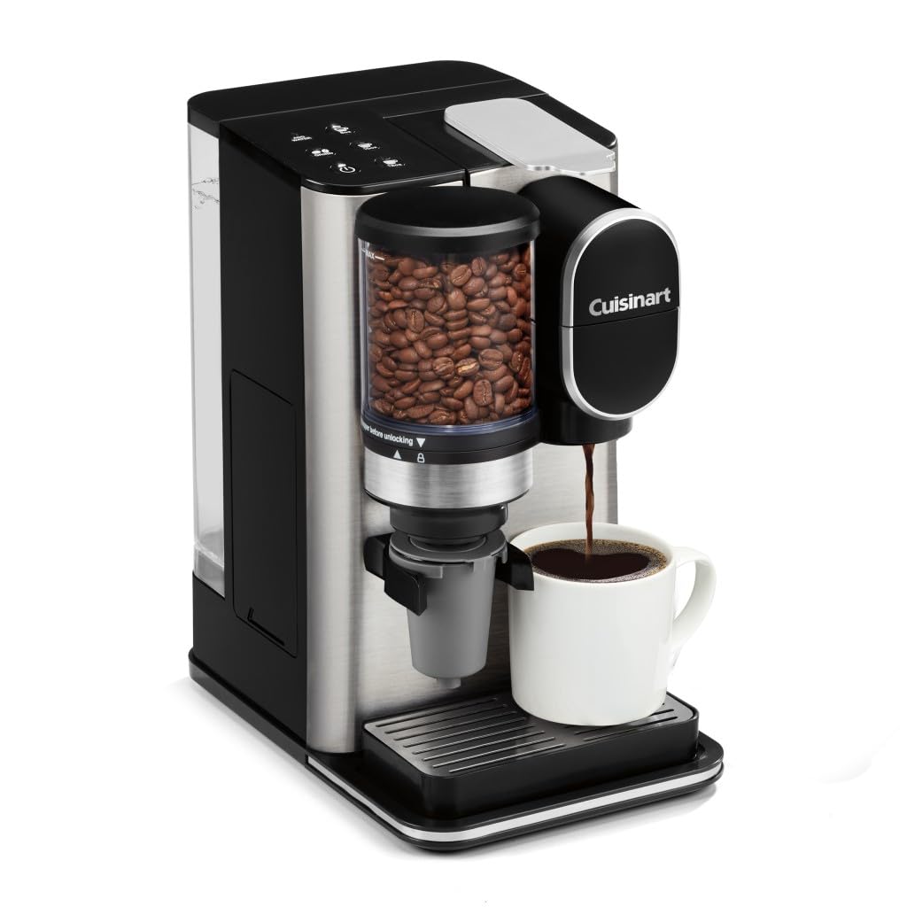 Cuisinart Single-Serve Coffee Maker + Coffee Grinder with 8 oz., 10 oz., and 12 oz. Serving Size, Compatible with Single-Cup Pods, 48-Ounce Removable Reservoir, Stainless Steel, DGB-2