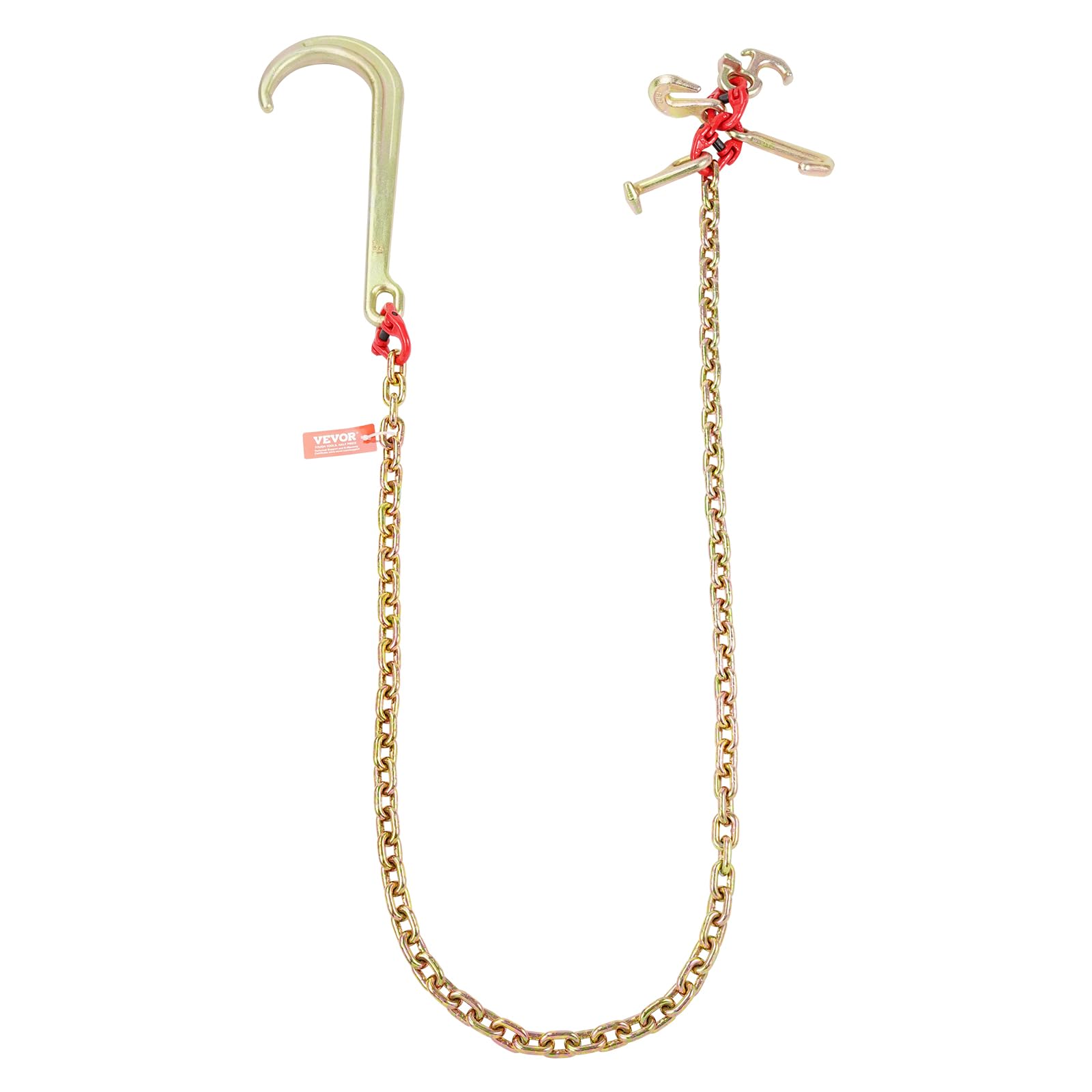 VEVOR G80 V Bridle Chain, 3/8" x 2' Towing Chain Bridle with 15" J Hooks, T Hooks & Grab Hooks, Heavy Duty Transport Tow Chain Bridle with 7800 lbs Safe Working Load for Flatbed Truck Wrecker Recovery