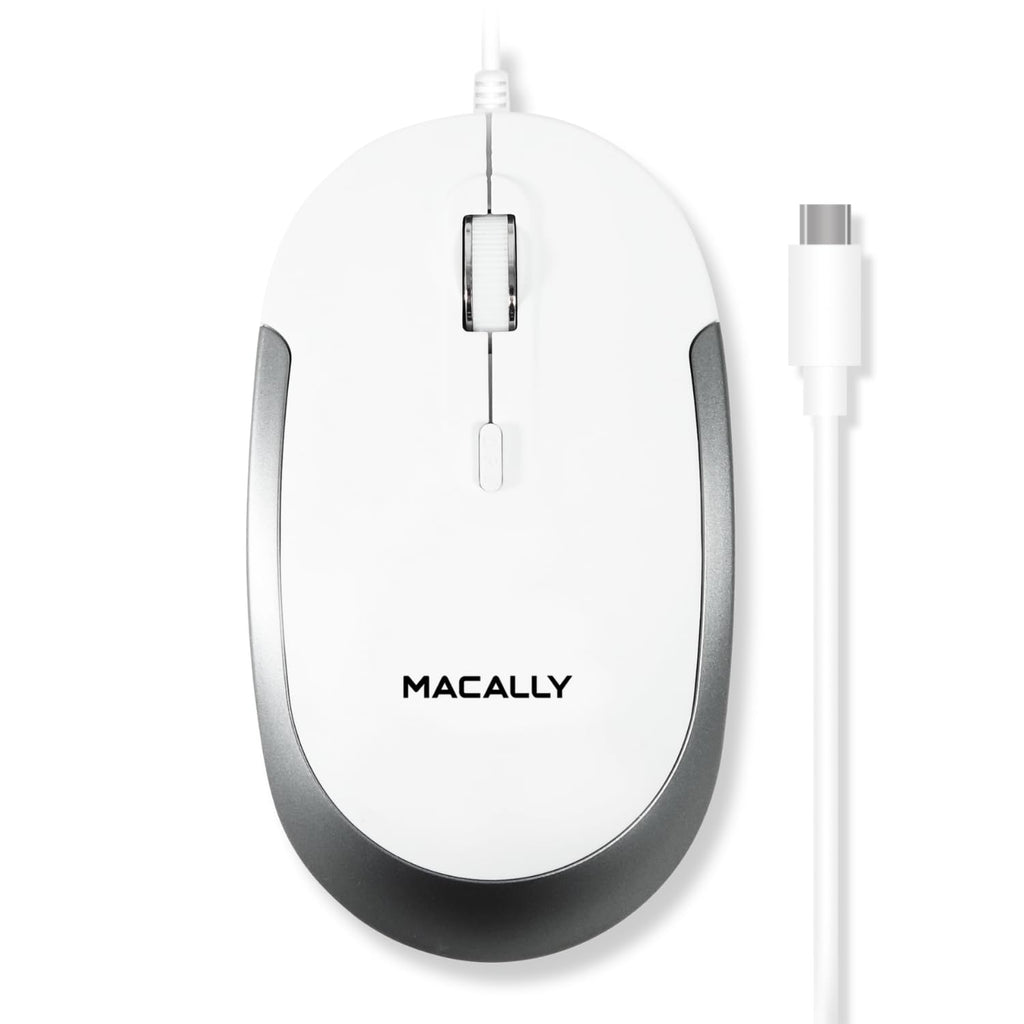 Macally Wired USB C Mouse for Mac and PC - Slim, Quiet, and Reliable - Type C Mouse for MacBook Pro/Air, iMac, Apple iPad, Laptop, Computer Desktop with 3 Button, Scroll Wheel, USBC, and 4 DPI Mode