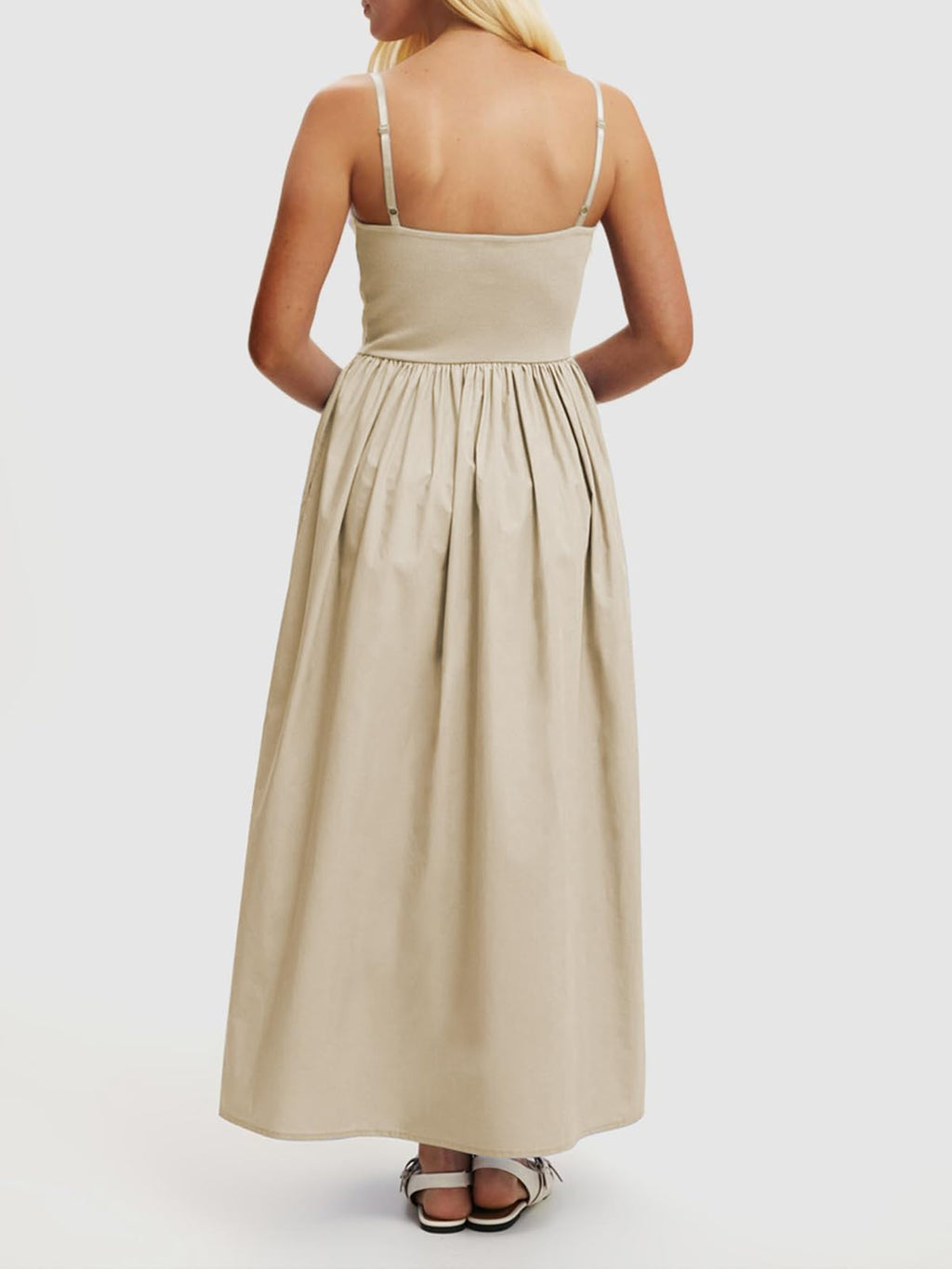 Mieazom Women’s Sleeveless V-Neck Maxi Dress with Pockets – Slim Fit Casual Summer Spaghetti Strap Dress for Vacation
