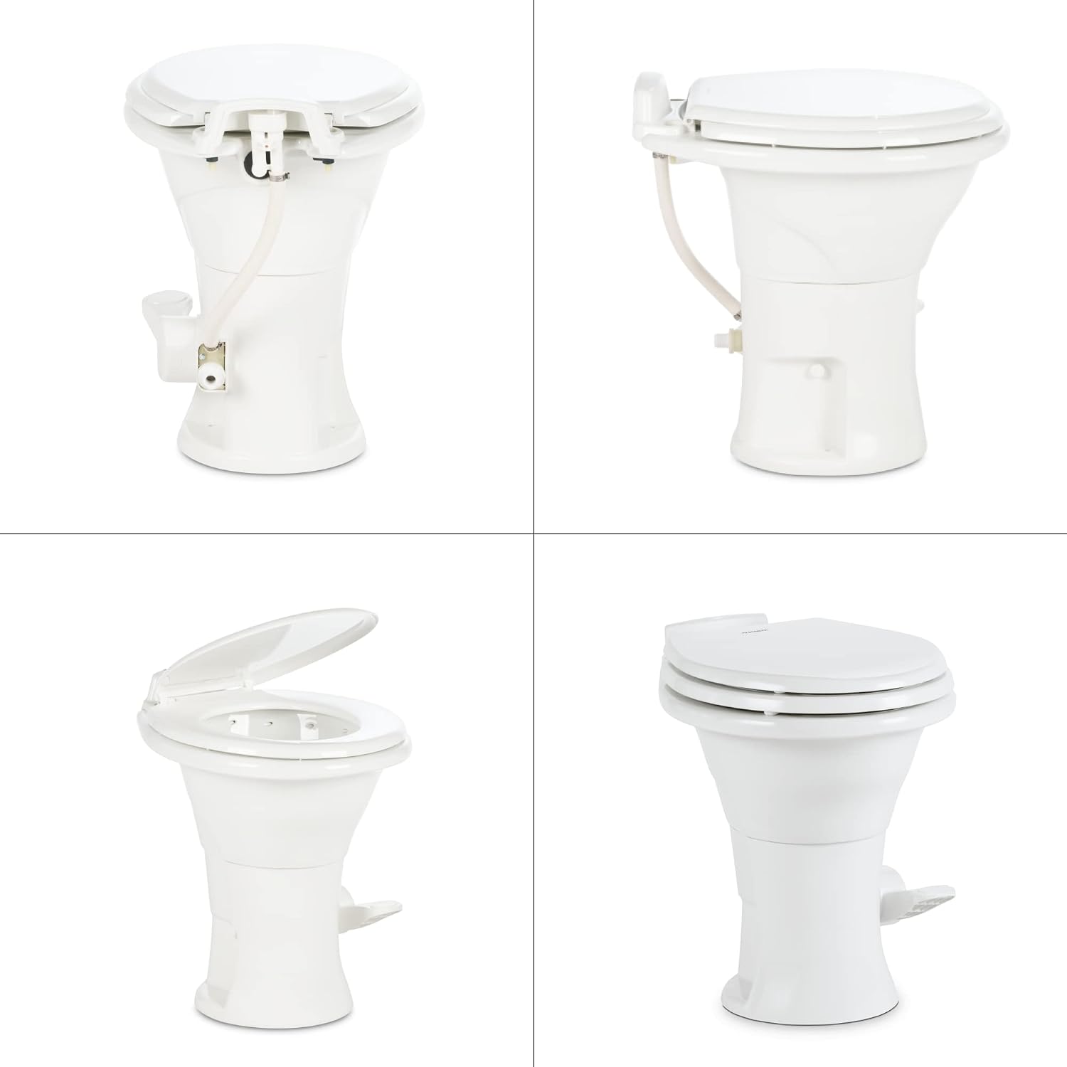 Dometic 310 Standard Toilet, White, Round Shape, Ceramic, Plastic, Wood, Lightweight with Pressure-Enhanced PowerFlush & Slow Close Seat Cover – Perfect for Modern RVs (302310081)
