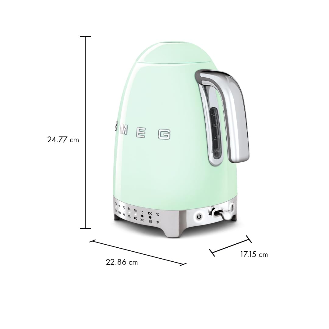 SMEG Variable Temperature Electric Kettle 1.7L (7 Cup), Stainless Steel Tea & Coffee Kettle, Fast Boil, Adjustable Temp 122°F–212°F, Keep Warm, Auto Shut-Off, 360° Base, Retro Style-Black