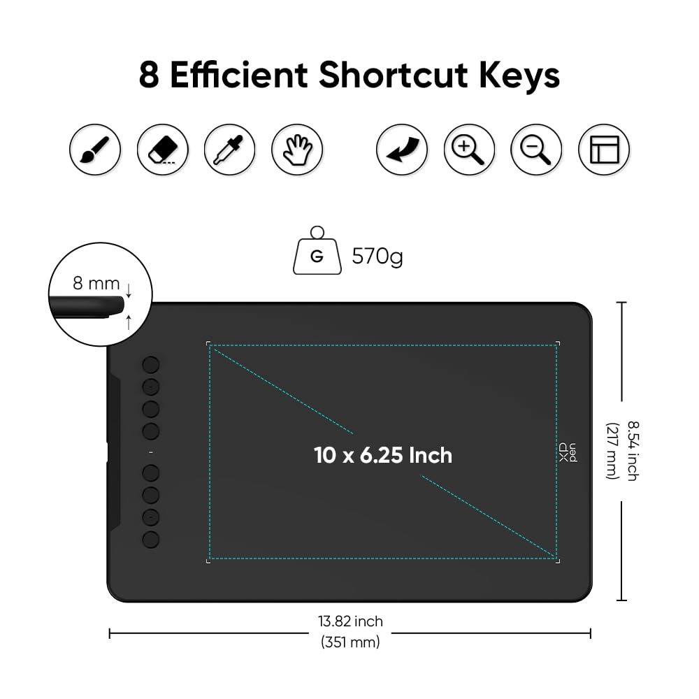 XPPen Updated Deco 01 V3 Drawing Tablet, 16384 Pressure Sensitivity, 8 Custom Shortcuts, 220 Report Rate for OSU Drawing Pad, Remote Teaching & Animation, Compatible with Android, Windows, macOS