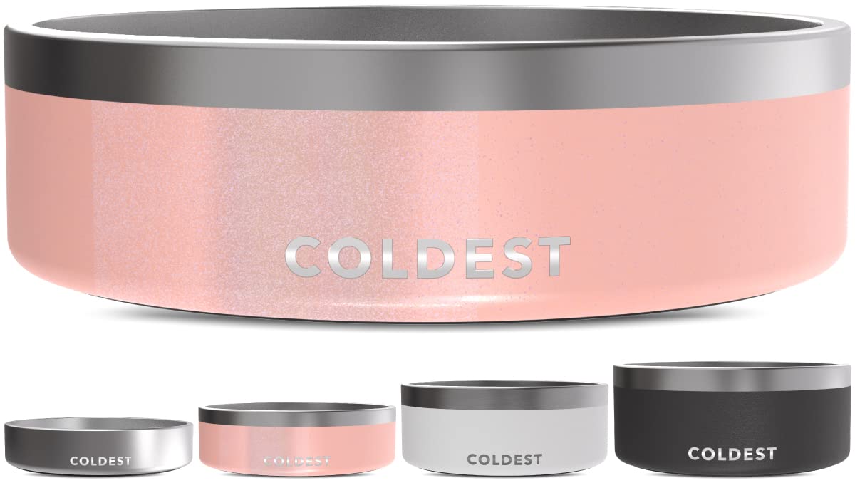 Coldest Dog Bowl - Anti Rust Metal, Non Slip, 3 Layers Insulated Stainless Steel Dog Bowls - Spill Proof & Heavy Duty - Water Bowl for Dogs, Cats & Pets, Dish Washer Safe (21 oz, Mars Red Glitter)