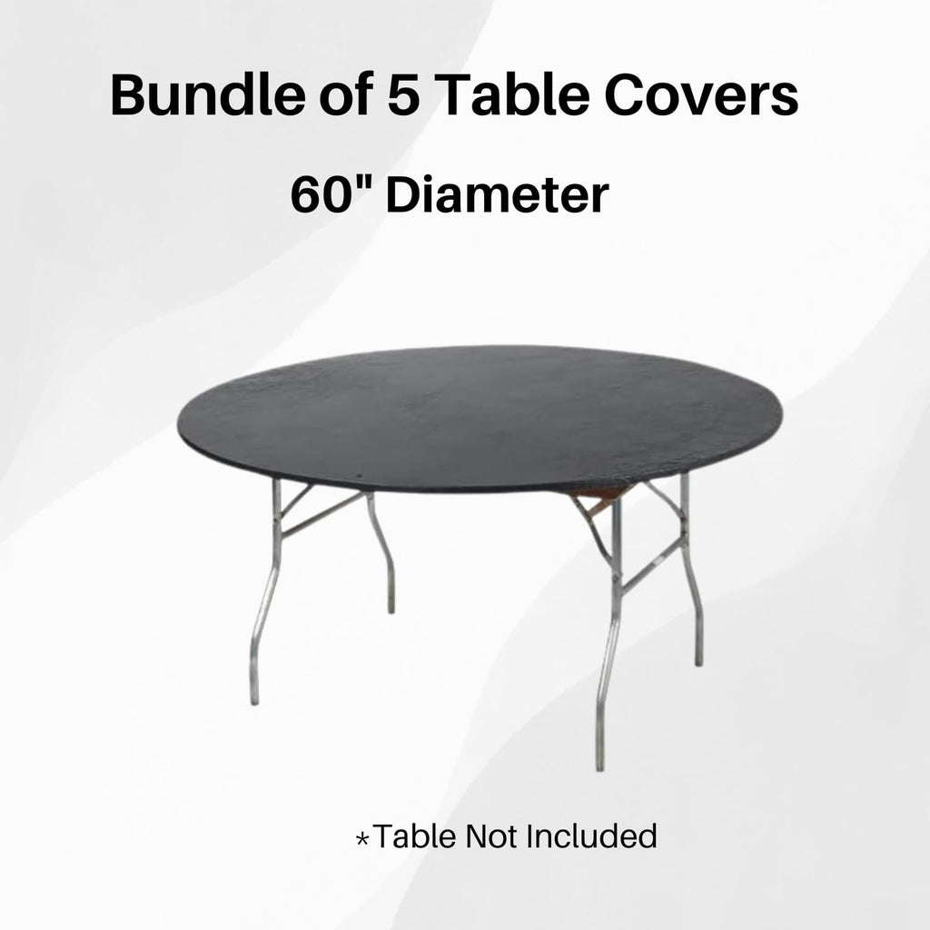 Kwik-Covers 60" Round Fitted Plastic Table Covers, 5 Pack (Black)