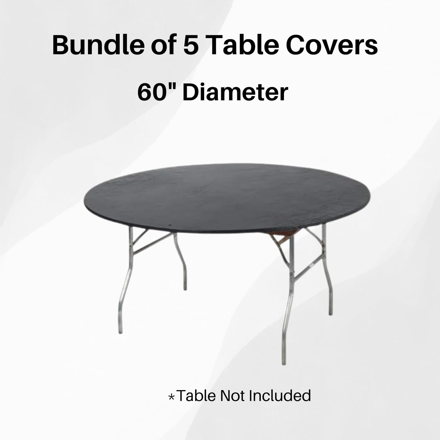 Kwik-Covers 60" Round Fitted Plastic Table Covers, 5 Pack (Black)